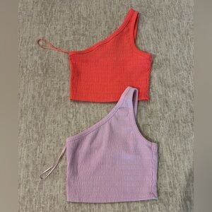 American Eagle Outfitters Coral and Purple Textured Crop Top Lot of 2. Sz Small